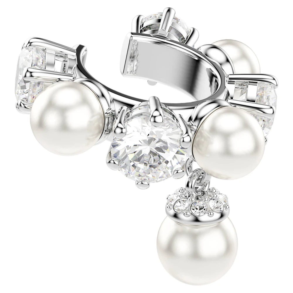 Matrix ear cuff, Set (3), Crystal pearl, Round cut, White, Rhodium plated by SWAROVSKI