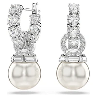 Matrix drop earrings, Crystal pearl, Round cut, White, Rhodium plated by SWAROVSKI
