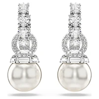 Matrix drop earrings, Crystal pearl, Round cut, White, Rhodium plated by SWAROVSKI