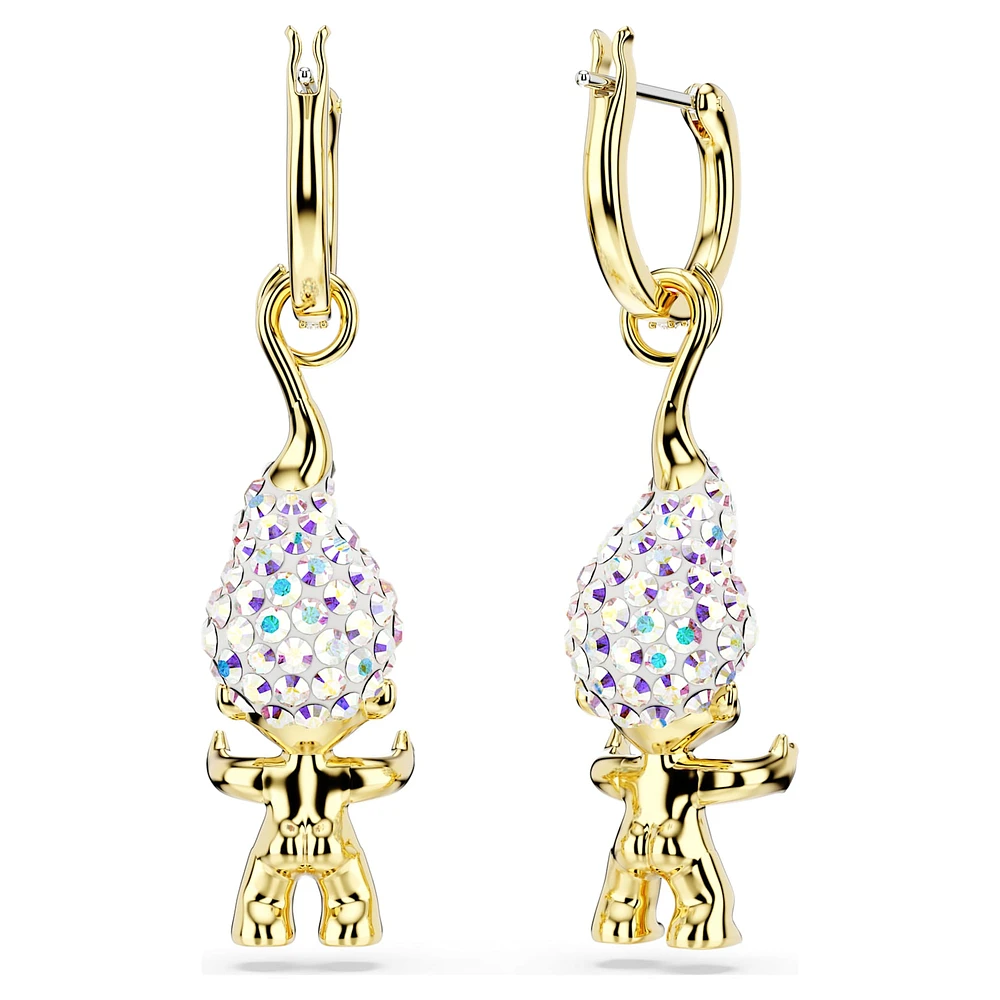 Good Luck Trolls drop earrings, Troll, White, Gold-tone plated by SWAROVSKI
