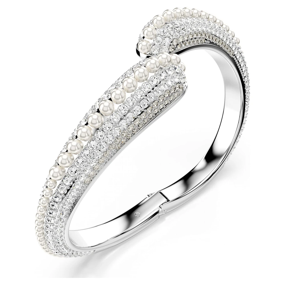 Sublima cuff, Crystal pearl, Round cut, White, Rhodium plated by SWAROVSKI