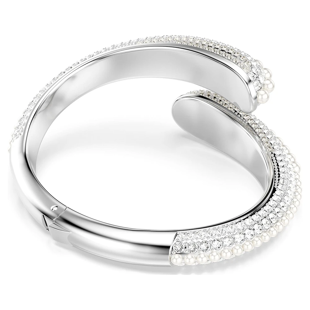 Sublima cuff, Crystal pearl, Round cut, White, Rhodium plated by SWAROVSKI
