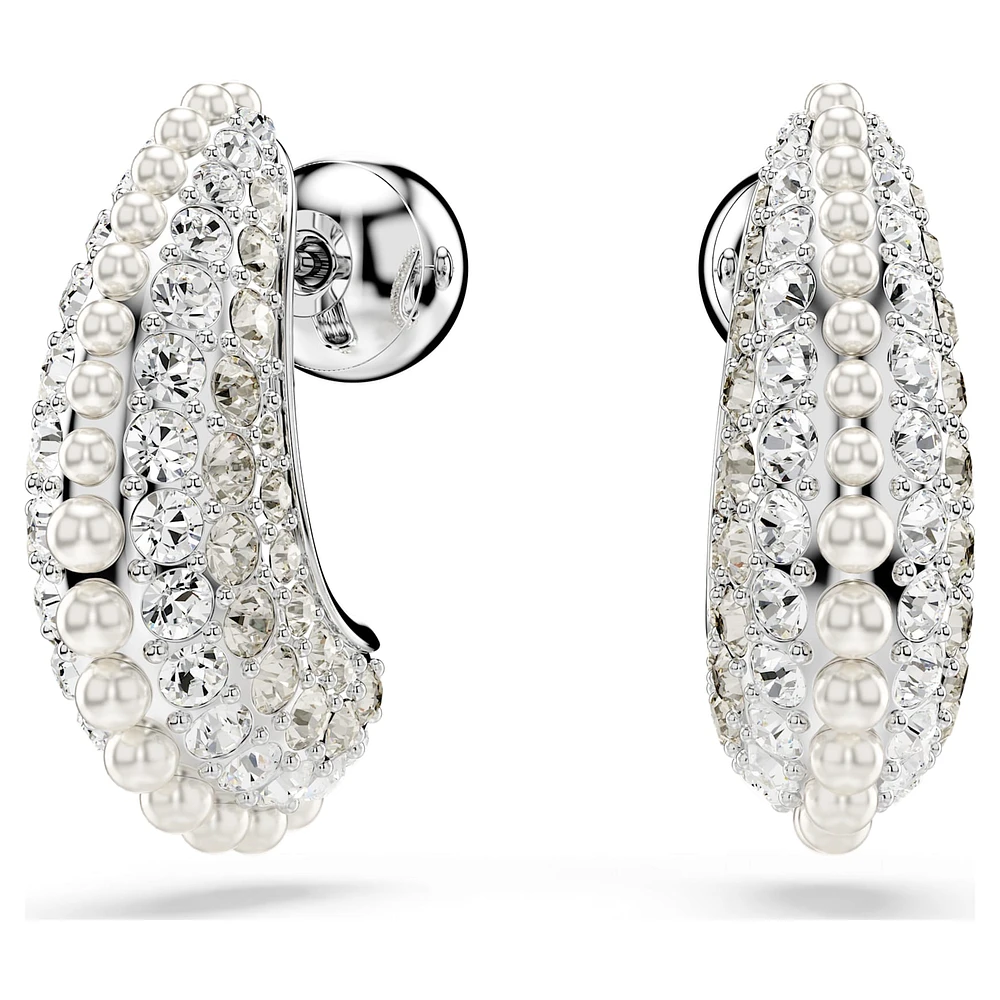 Sublima drop earrings, Crystal pearl, Round cut, Small, White, Rhodium plated by SWAROVSKI