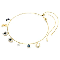 Symbolica choker, Crystal pearl, Moon, infinity, clover, evil eye and horseshoe, Blue, Gold-tone plated by SWAROVSKI