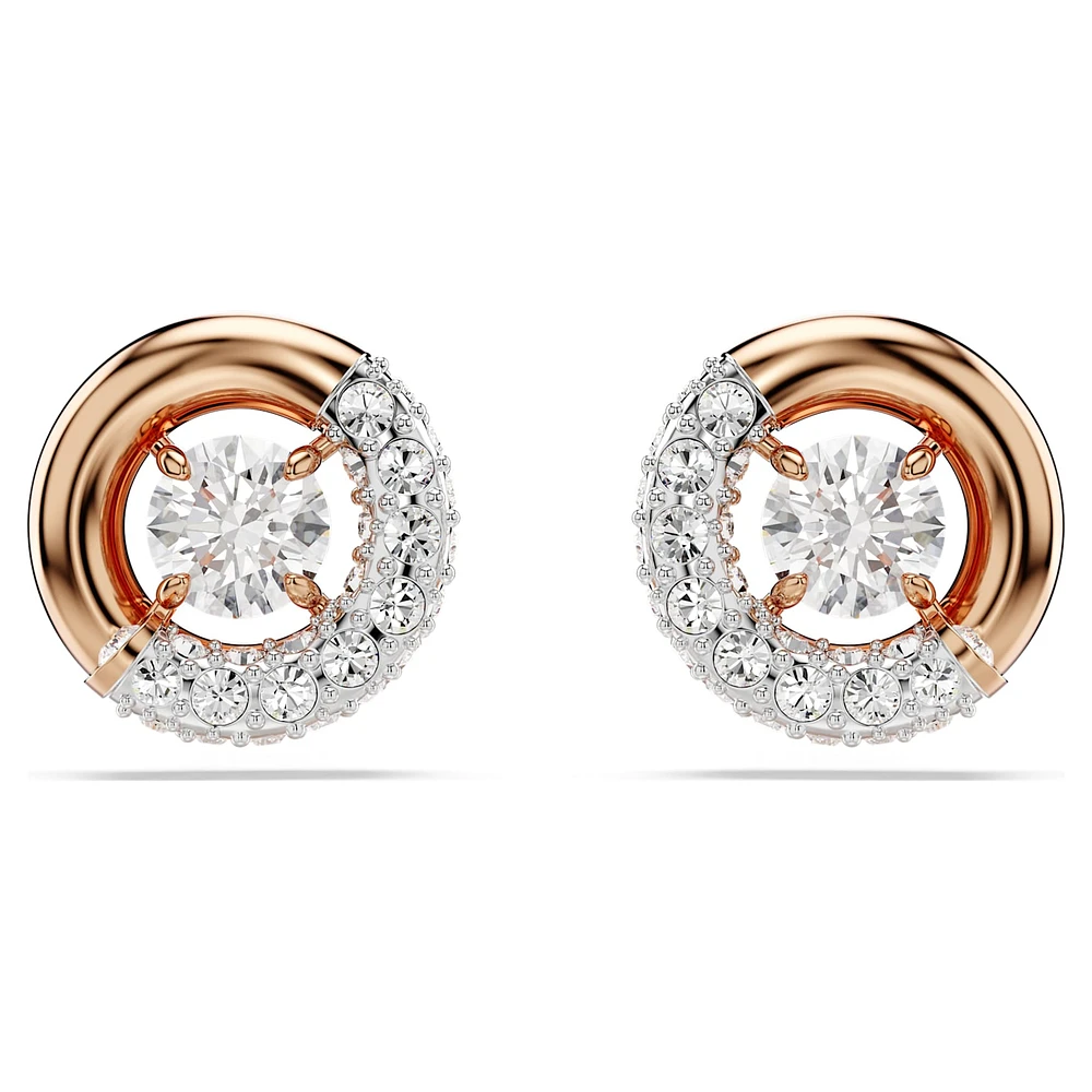 Dextera stud earrings, Round cut, White, Rose gold-tone plated by SWAROVSKI