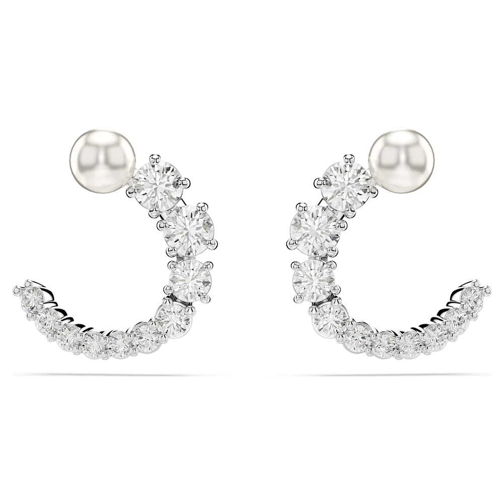 Matrix hoop earrings, Crystal pearl, Round cut, White