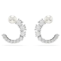 Matrix hoop earrings, Crystal pearl, Round cut, White