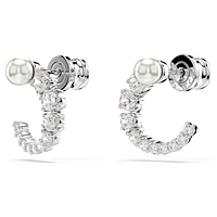 Matrix hoop earrings, Crystal pearl, Round cut, White
