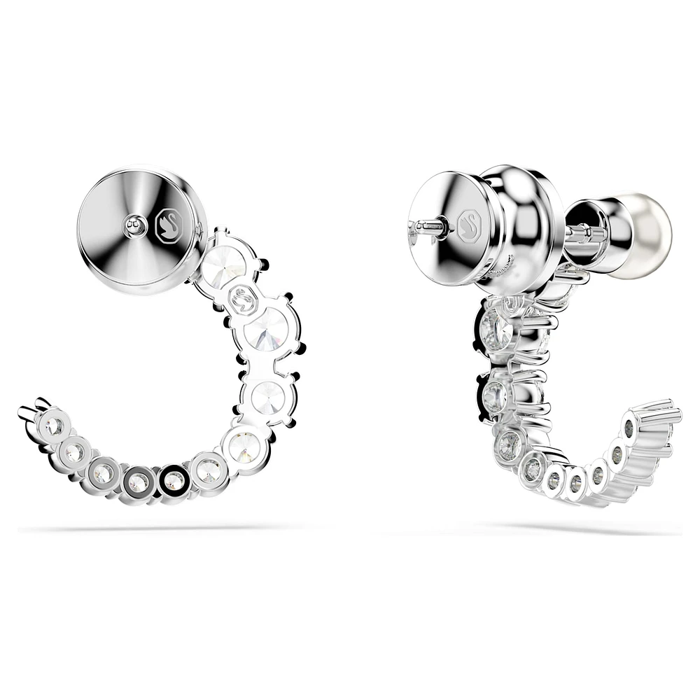 Matrix hoop earrings, Crystal pearl, Round cut, White