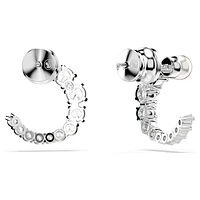 Matrix hoop earrings, Crystal pearl, Round cut, White