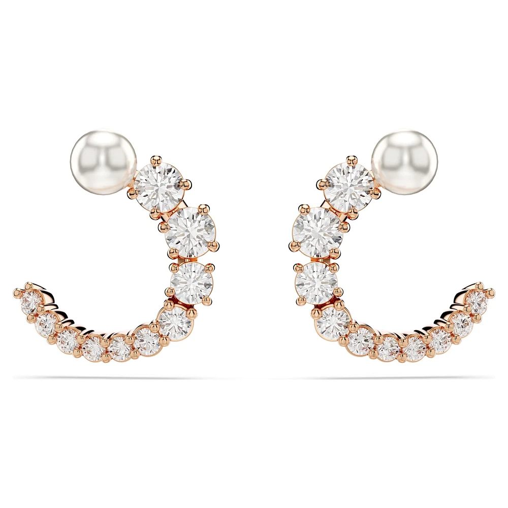 Matrix hoop earrings, Crystal pearl, Round cut, White