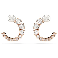Matrix hoop earrings, Crystal pearl, Round cut, White