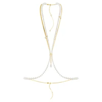 Idyllia body chain, Crystal pearls, White, Gold-tone plated by SWAROVSKI