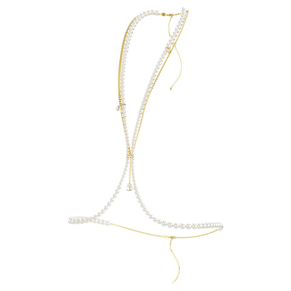Idyllia body chain, Crystal pearls, White, Gold-tone plated by SWAROVSKI