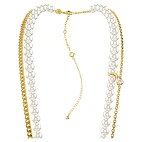 Idyllia body chain, Crystal pearls, White, Gold-tone plated by SWAROVSKI