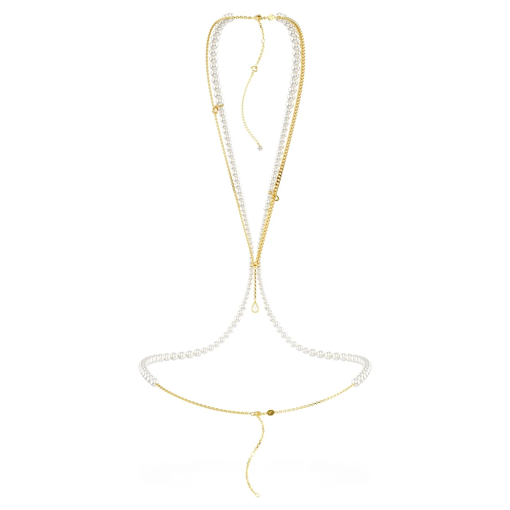 Idyllia body chain, Crystal pearls, White, Gold-tone plated by SWAROVSKI