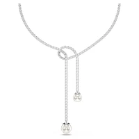 Matrix Y necklace, Crystal pearl, Round cut, White, Rhodium plated by SWAROVSKI