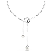 Matrix Y necklace, Crystal pearl, Round cut, White, Rhodium plated by SWAROVSKI