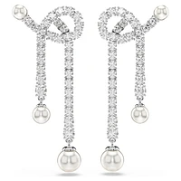 Matrix drop earrings, Crystal pearl, Round cut, White, Rhodium plated by SWAROVSKI
