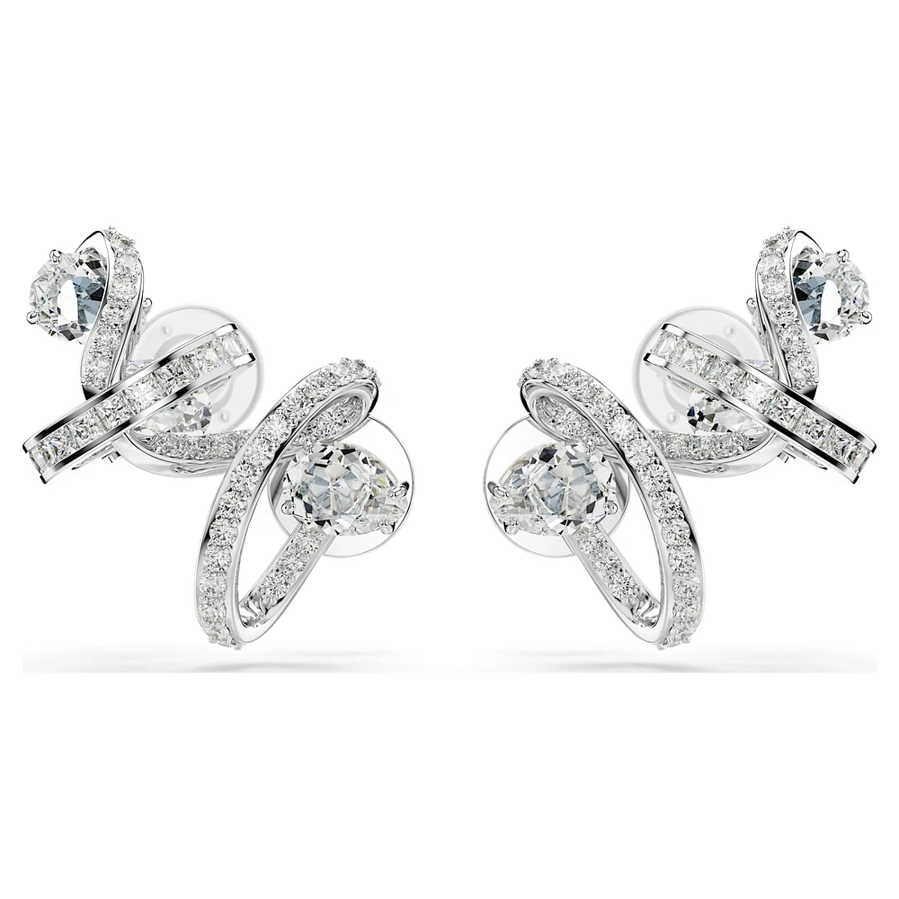 Hyperbola ear cuff, Mixed cuts, White, Rhodium plated by SWAROVSKI