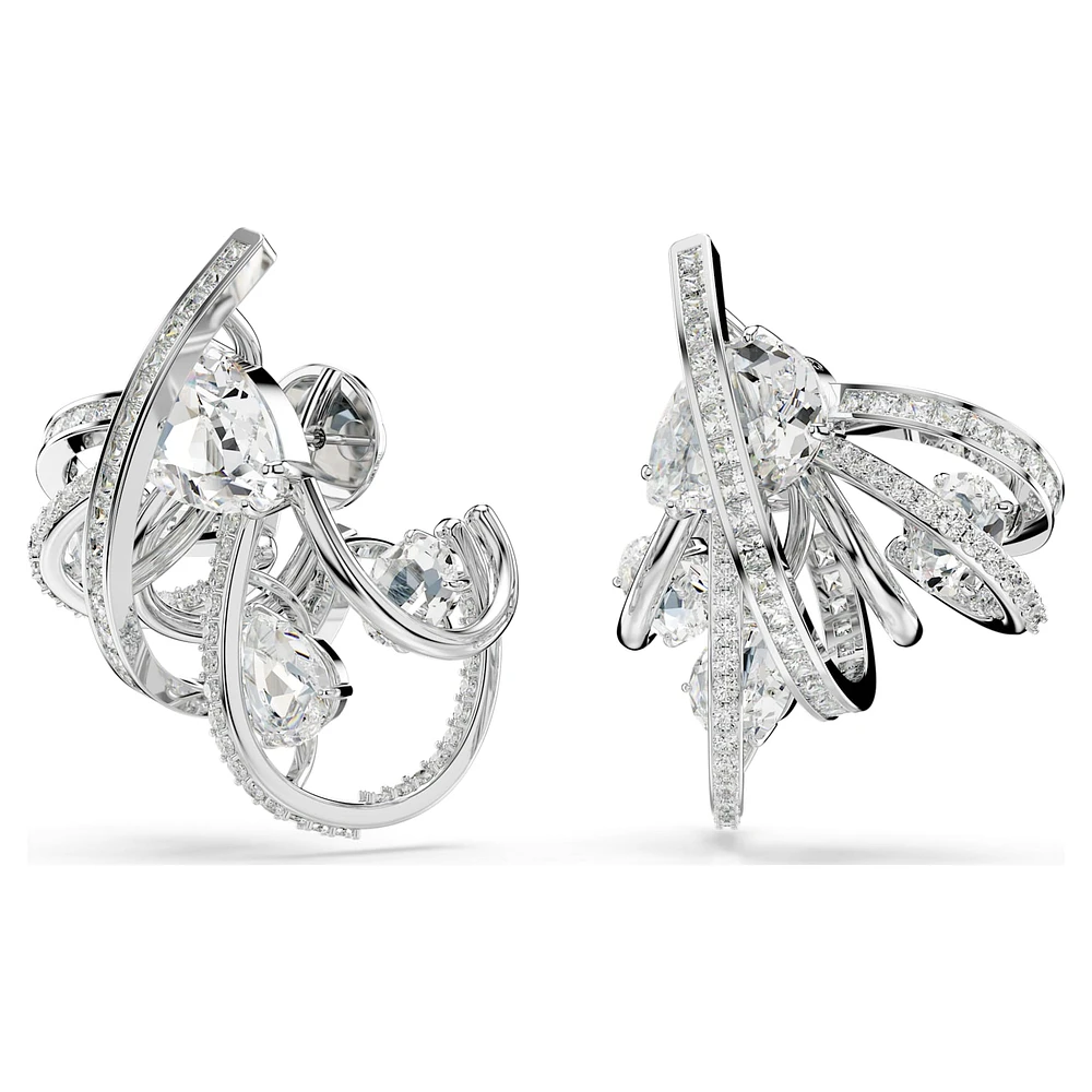 Hyperbola ear cuff, Statement, Mixed cuts, White, Rhodium plated by SWAROVSKI