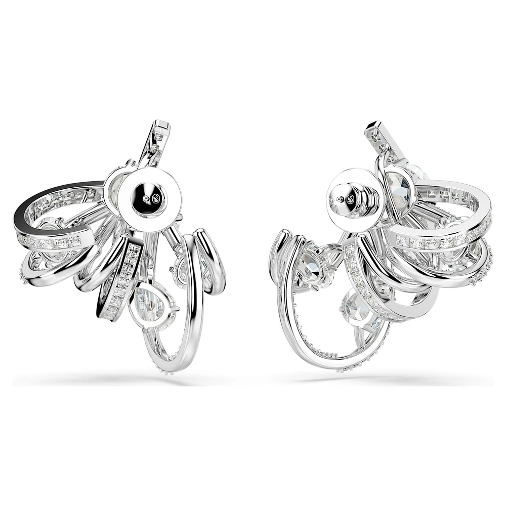 Hyperbola ear cuff, Statement, Mixed cuts, White, Rhodium plated by SWAROVSKI