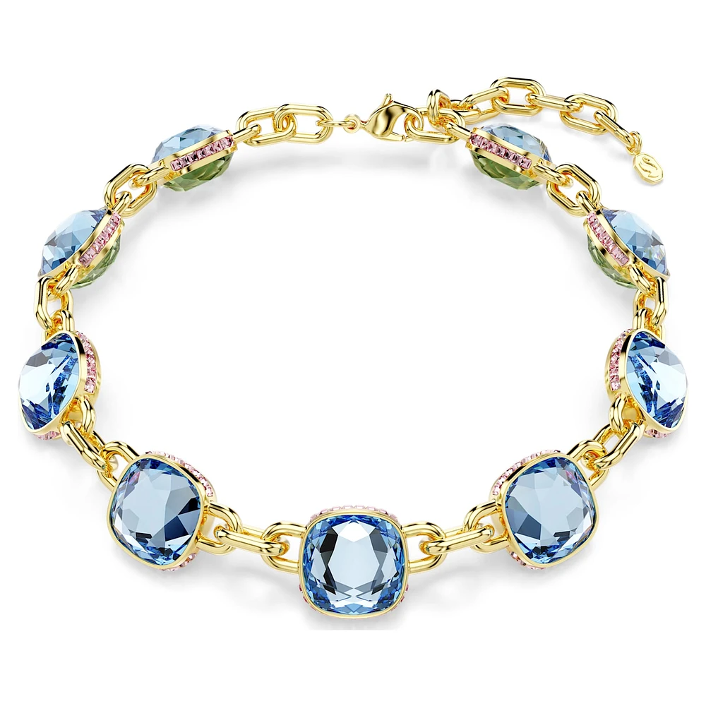 Chroma Tennis necklace, Cushion cut, Multicoloured, Gold-tone plated by SWAROVSKI