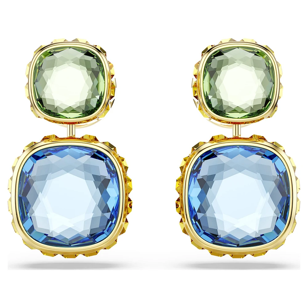 Chroma drop earrings, Cushion cut, Multicoloured, Gold-tone plated by SWAROVSKI