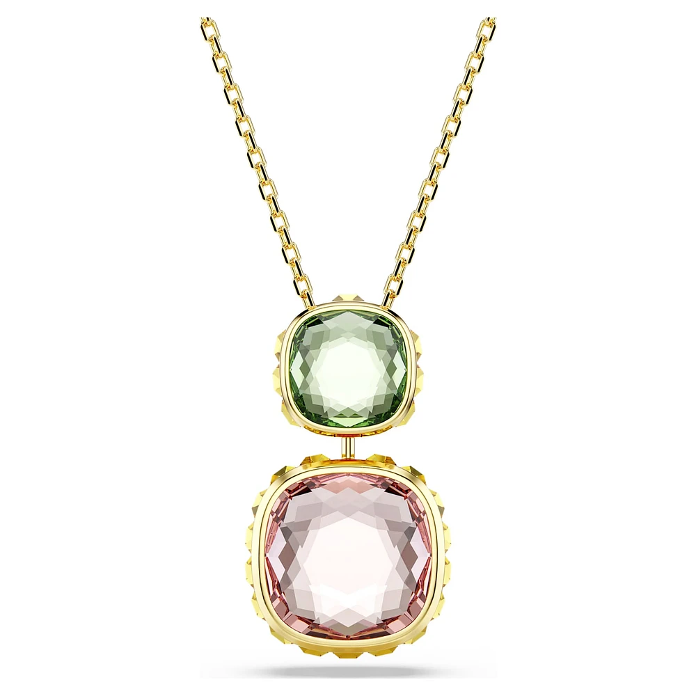 Chroma pendant, Cushion cut, Multicoloured, Gold-tone plated by SWAROVSKI