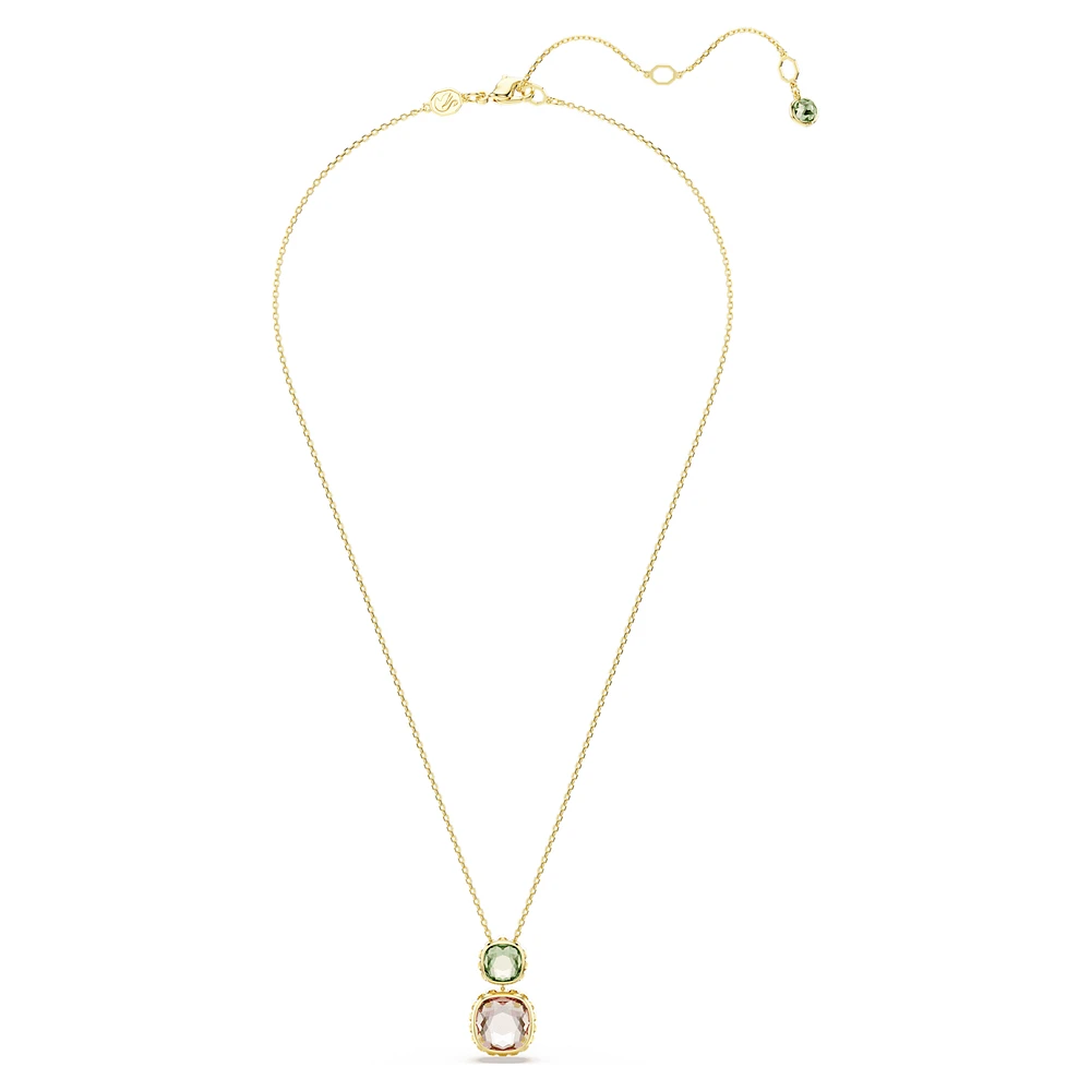 Chroma pendant, Cushion cut, Multicoloured, Gold-tone plated by SWAROVSKI