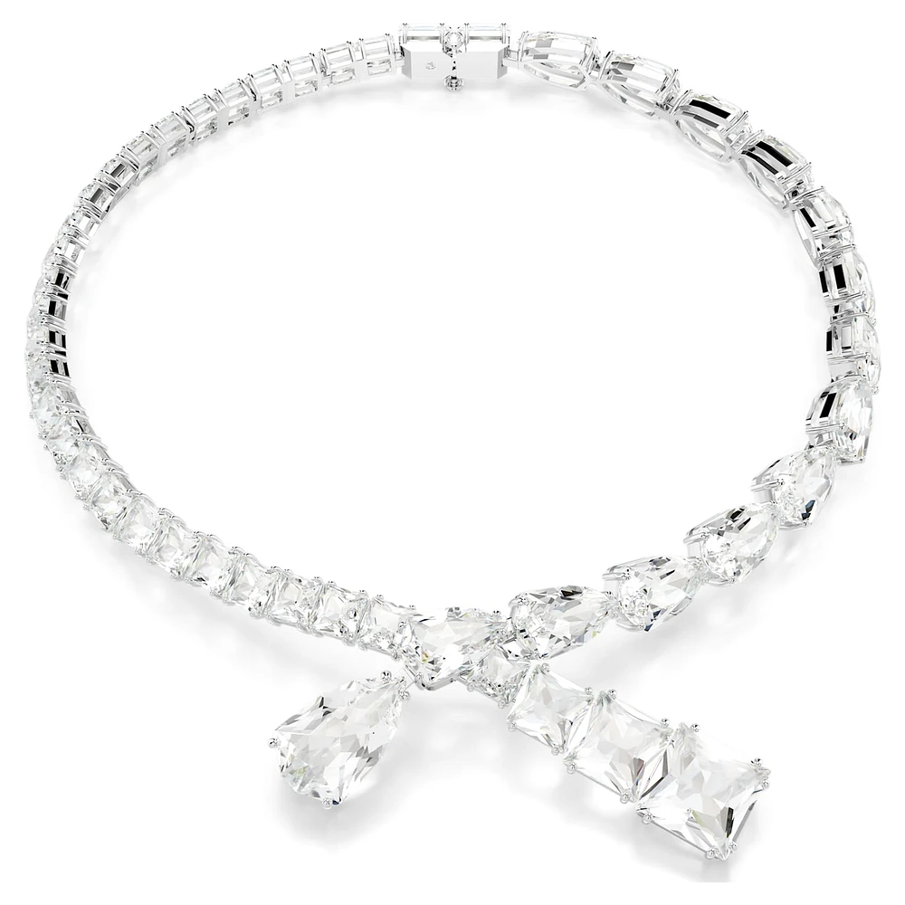 Matrix necklace, Mixed cuts, White, Rhodium plated by SWAROVSKI