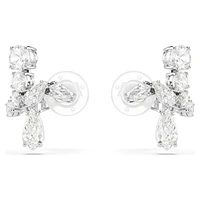 Matrix clip earrings, Mixed cuts, White, Rhodium plated by SWAROVSKI