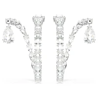 Matrix hoop earrings, Mixed cuts, White, Rhodium plated by SWAROVSKI