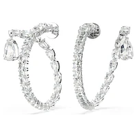 Matrix hoop earrings, Mixed cuts, White, Rhodium plated by SWAROVSKI