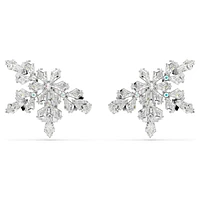 Idyllia clip earrings, Mixed cuts, Half snowflake, White, Rhodium plated by SWAROVSKI