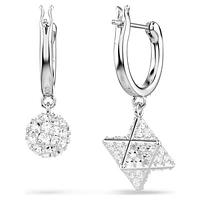 Dextera drop earrings, Asymmetrical design, Round cut, Star and sphere, White, Rhodium plated by SWAROVSKI