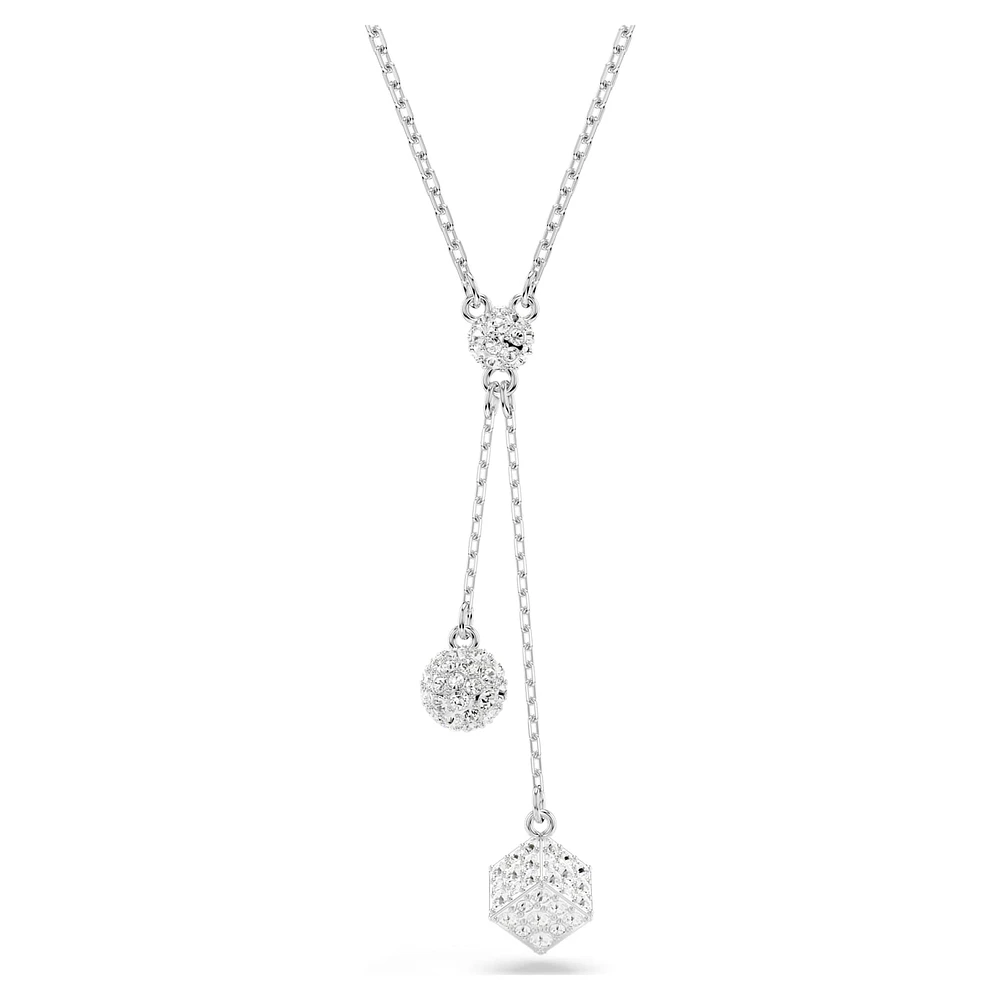 Dextera Y pendant, Round cut, Sphere and cube, White, Rhodium plated by SWAROVSKI