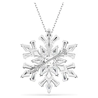 Idyllia pendant and brooch, Mixed cuts, Snowflake, White, Rhodium plated by SWAROVSKI