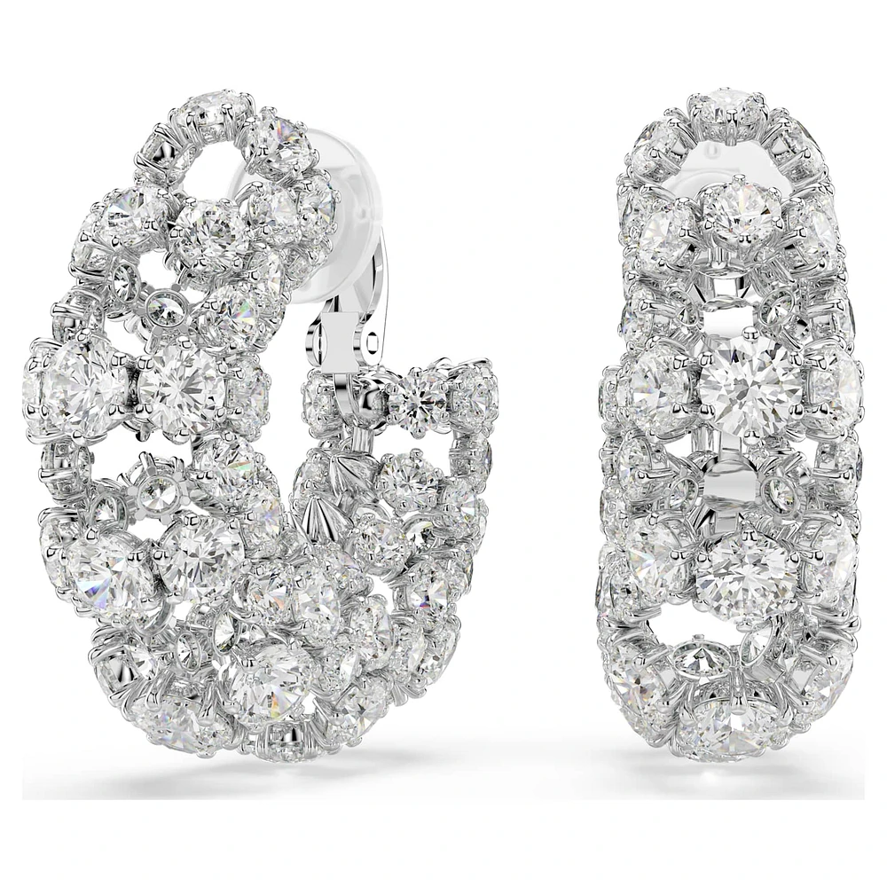 Constella clip earrings, Round cut, White, Rhodium plated by SWAROVSKI