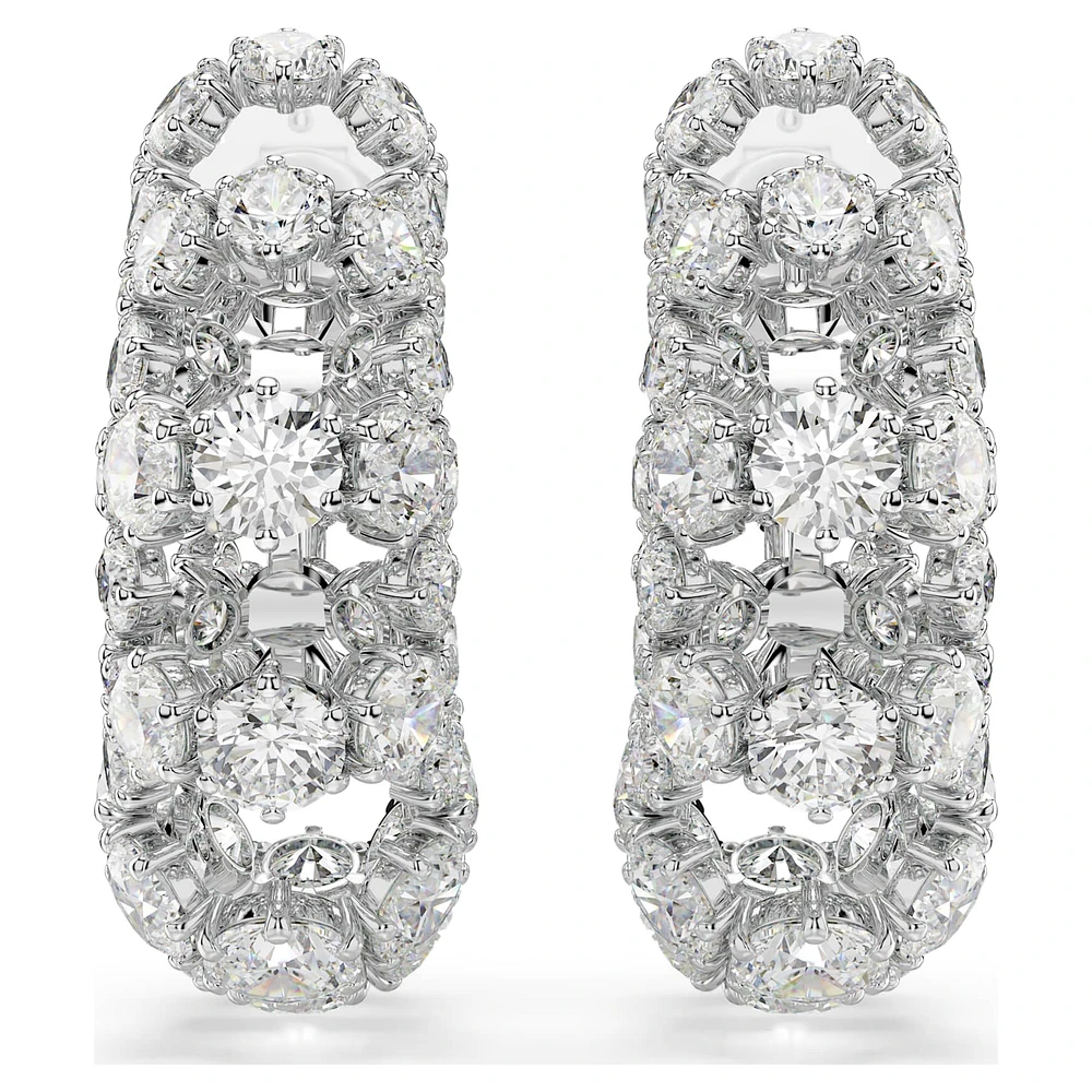Constella clip earrings, Round cut, White, Rhodium plated by SWAROVSKI