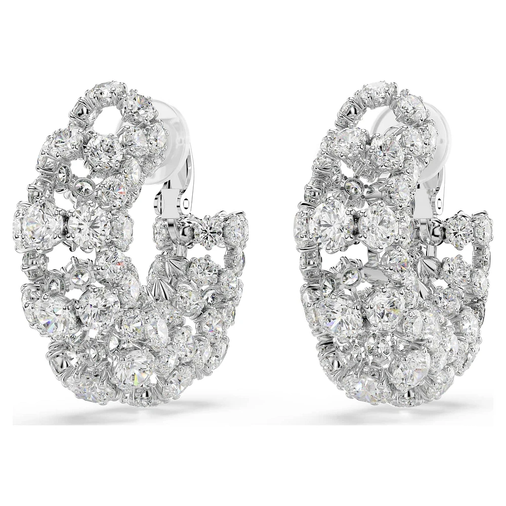 Constella clip earrings, Round cut, White, Rhodium plated by SWAROVSKI