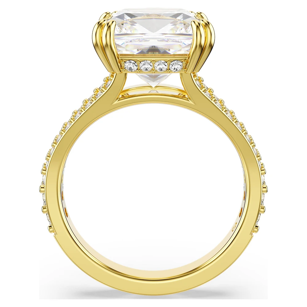 Stilla cocktail ring, Square cut, Pavé, White, Gold-tone plated by SWAROVSKI