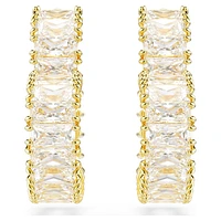 Matrix hoop earrings, Baguette cut, Heart, Small, White, Gold-tone plated by SWAROVSKI