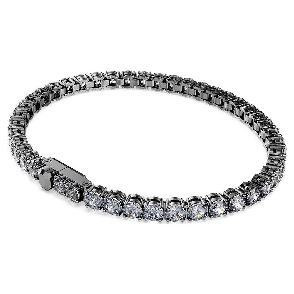 Matrix Tennis bracelet, Round cut, Grey, Ruthenium plated by SWAROVSKI