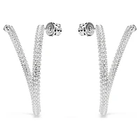Dextera hoop earrings, Round cut, White, Rhodium plated by SWAROVSKI