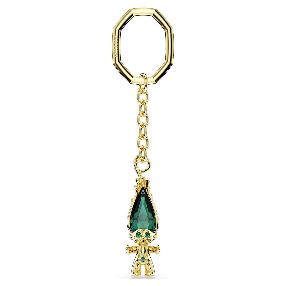 Good Luck Trolls key ring, Troll, Green, Gold-tone plated by SWAROVSKI