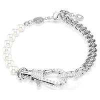 Dextera bracelet, Pavé, Crystal pearl, White, Rhodium plated by SWAROVSKI