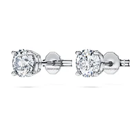 Eternity solitaire stud earrings, Lab-grown diamonds 1 ct tw, Round shape, 14K white gold by SWAROVSKI
