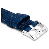 Octea Moon watch strap, 16 mm (0.63") width, Leather with stitching, Blue, Stainless steel by SWAROVSKI