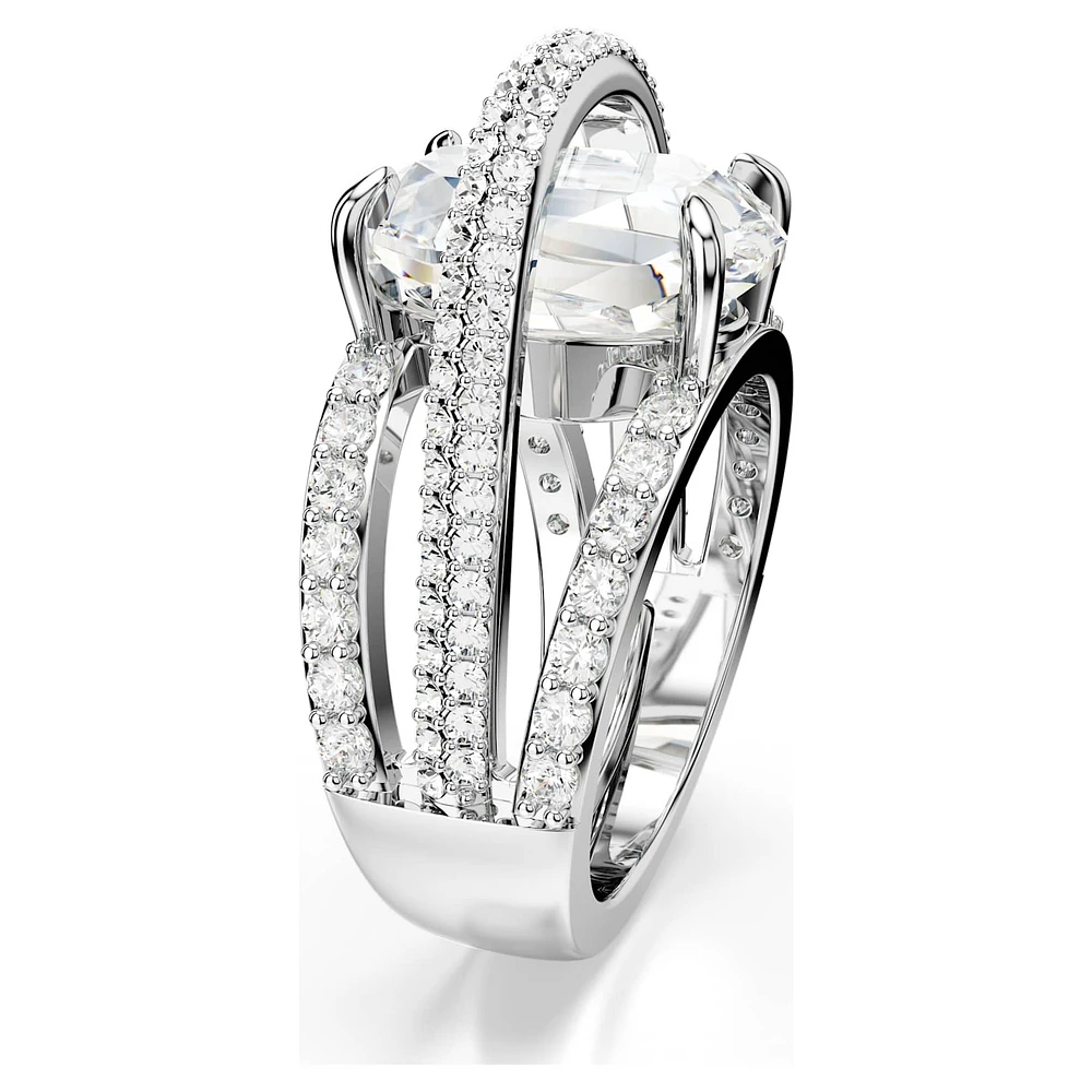 Hyperbola cocktail ring, Mixed cuts, White, Rhodium plated by SWAROVSKI